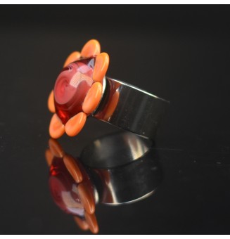 Bague Fleur en Verre rose et orange – Élégance et Originalité