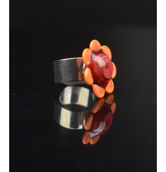 Bague Fleur en Verre rose et orange – Élégance et Originalité