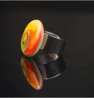 Bague en Verre Filé au Chalumeau "multicolore"  - acier INOXYDABLE