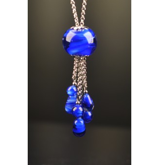 Collier Long Épuré avec Perle bleues intense,  en Verre Filé – Liloo Créations  76 cm