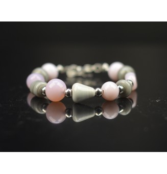 Bracelet gris/rose en perles de verre filé – Un éclat de couleurs à votre poignet (16 / 17 cm)