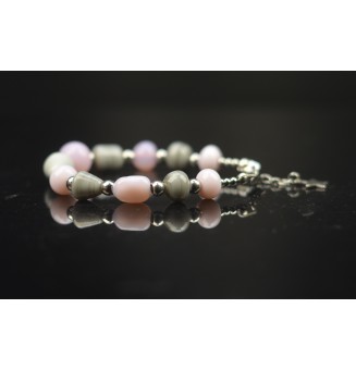 Bracelet gris/rose en perles de verre filé – Un éclat de couleurs à votre poignet (16 / 17 cm)