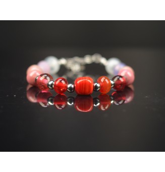 Bracelet en perles de verre ROSE ROUGE – Élégance et originalité (18 - 19 cm)
