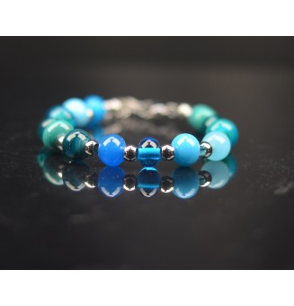 Bracelet "bleu/vert" en perles de verre filé – Un éclat de couleurs à votre poignet (16.5 / 18 cm)