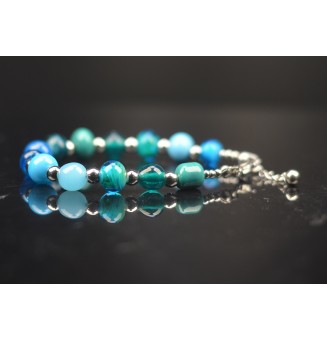 Bracelet "bleu/vert" en perles de verre filé – Un éclat de couleurs à votre poignet (16.5 / 18 cm)