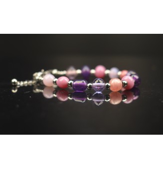 Bracelet "VIOLET ROSE" en perles de verre filé – Un éclat de couleurs à votre poignet (17 à 18  cm)