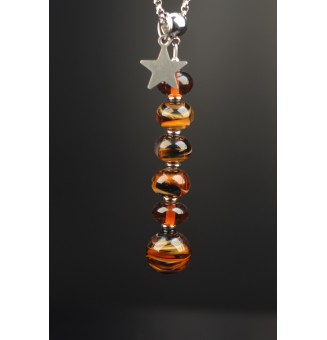 Collier "Éclat de Joie" noir caramel" en perles de verre filé - acier inoxydable