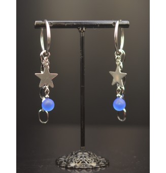 Boucles d’Oreilles ROCK en Verre "bleu givré" et acier inoxydable -  par Liloo Créations
