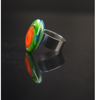 Bague en Verre Filé au Chalumeau "multicolore"  - acier INOXYDABLE
