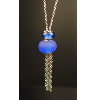 Collier Long Épuré avec Perle "bleu" ,  en Verre Filé – Liloo Créations