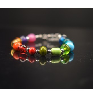 Bracelet "multicolore" en perles de verre filé – Un éclat de couleurs à votre poignet (18 à 19  cm)
