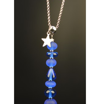 Collier "Éclat de Joie" bleu mate et brillant" en perles de verre filé - acier inoxydable