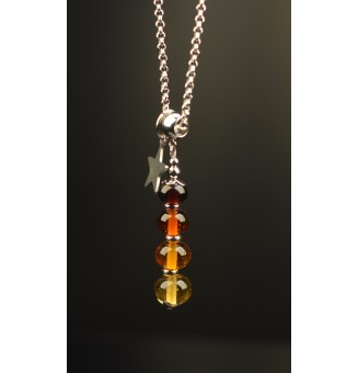 collier artisanal étoile 50 + 3 cm "ambre dégradé" perles de verre filé - acier inoxydable