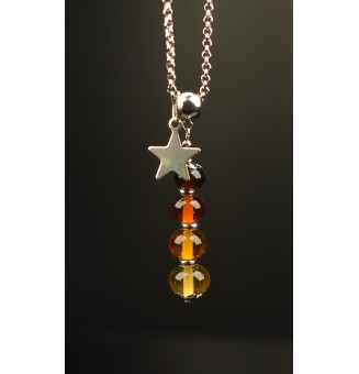 collier artisanal étoile 50 + 3 cm "ambre dégradé" perles de verre filé - acier inoxydable