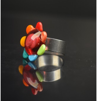 Bague Fleur en Verre multicolore– Élégance et Originalité