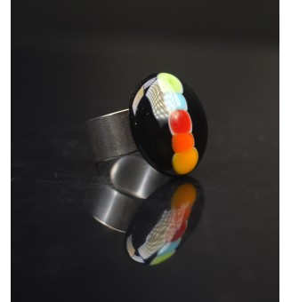 Bague en Verre Filé au Chalumeau "multicolore"  - acier INOXYDABLE