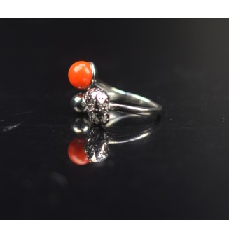 Bague réglable acier inoxydable avec perle de verre – Nouveau modèle - orange