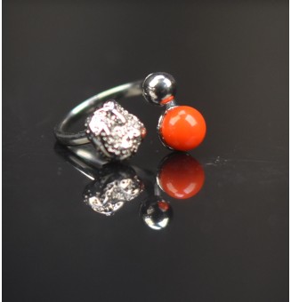 Bague réglable acier inoxydable avec perle de verre – Nouveau modèle - orange