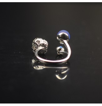 Bague réglable acier inoxydable avec perle de verre – Nouveau modèle - bleu givré