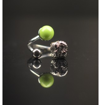 Bague réglable acier inoxydable avec perle de verre – Nouveau modèle - vert anis
