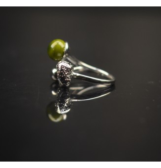 Bague réglable acier inoxydable avec perle de verre – Nouveau modèle - vert grotte