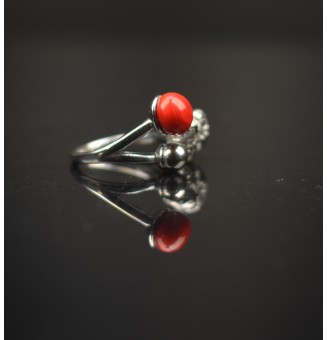 Bague réglable acier inoxydable avec perle de verre – Nouveau modèle - rouge