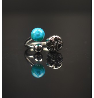 Bague réglable acier inoxydable avec perle de verre – Nouveau modèle - bleu vert