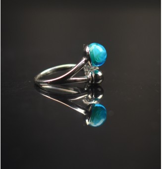 Bague réglable acier inoxydable avec perle de verre – Nouveau modèle - bleu vert