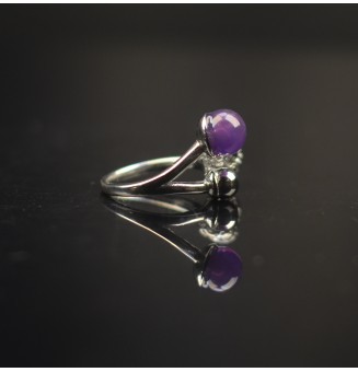Bague réglable acier inoxydable avec perle de verre – Nouveau modèle - violet