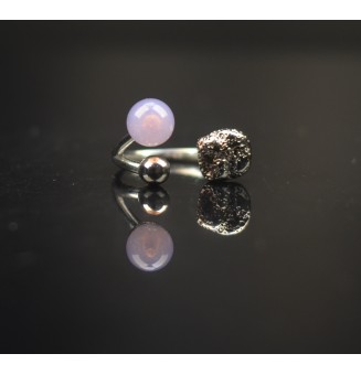 Bague réglable acier inoxydable avec perle de verre – Nouveau modèle - rose