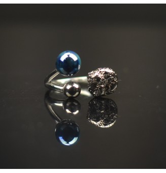 Bague réglable acier inoxydable avec perle de verre – Nouveau modèle - Bleu psyché