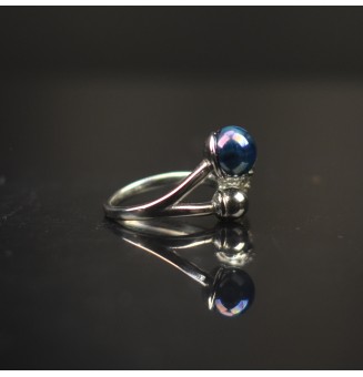 Bague réglable acier inoxydable avec perle de verre – Nouveau modèle - Bleu psyché