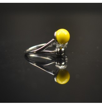 Bague réglable acier inoxydable avec perle de verre – Nouveau modèle - Jaune vif