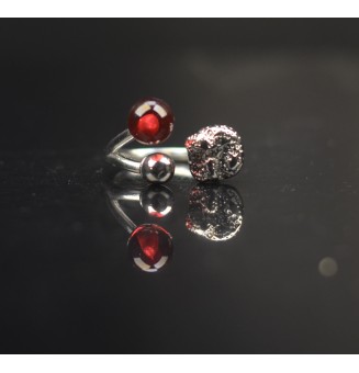 Bague réglable acier inoxydable avec perle de verre – Nouveau modèle - rubis