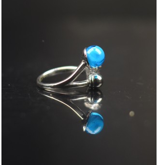 Bague réglable acier inoxydable avec perle de verre – Nouveau modèle - turquoise