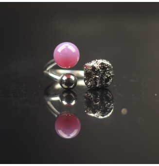 Bague réglable acier inoxydable avec perle de verre – Nouveau modèle - violet rosé