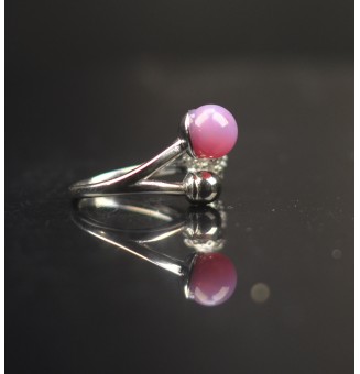 Bague réglable acier inoxydable avec perle de verre – Nouveau modèle - violet rosé