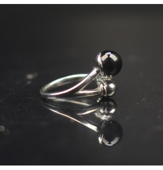 Bague réglable acier inoxydable avec perle de verre – Nouveau modèle - noir