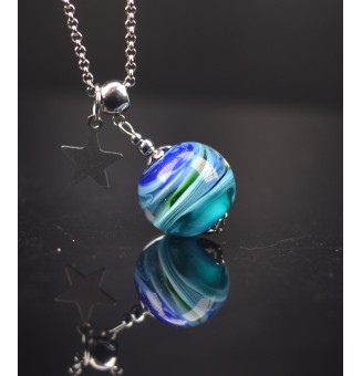 Collier "BLEU" en Perles de Verre et acier inoxydable