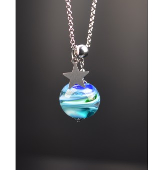 Collier "BLEU" en Perles de Verre et acier inoxydable