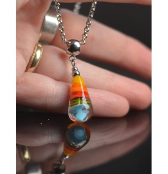 collier artisanal  42 + 3 cm "multicolore" perles de verre filé - acier inoxydable