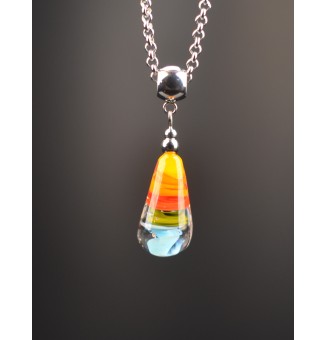 collier artisanal  42 + 3 cm "multicolore" perles de verre filé - acier inoxydable