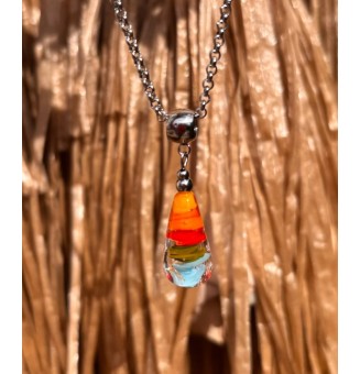 collier artisanal  42 + 3 cm "multicolore" perles de verre filé - acier inoxydable