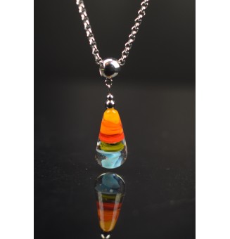collier artisanal  42 + 3 cm "multicolore" perles de verre filé - acier inoxydable