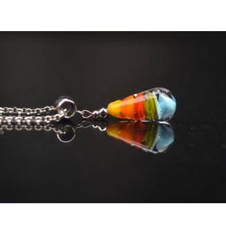 collier artisanal  42 + 3 cm "multicolore" perles de verre filé - acier inoxydable