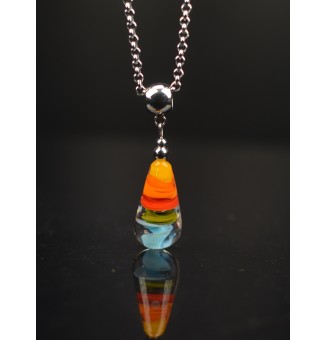collier artisanal  42 + 3 cm "multicolore" perles de verre filé - acier inoxydable
