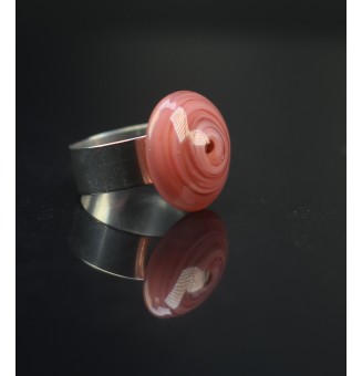 Bague en Verre Filé au Chalumeau "rose nacré"  - acier INOXYDABLE