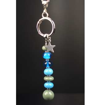 Collier "Éclat de Joie"kaki turquoise" en perles de verre filé - acier inoxydable