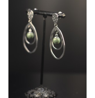 Boucles d'Oreilles  en Acier Inoxydable avec Perles de Verre Kaki moyen
