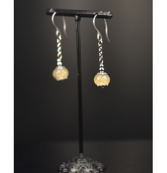 Boucles d'Oreilles  en Acier Inoxydable avec Perles de Verre ivoire effet ruban